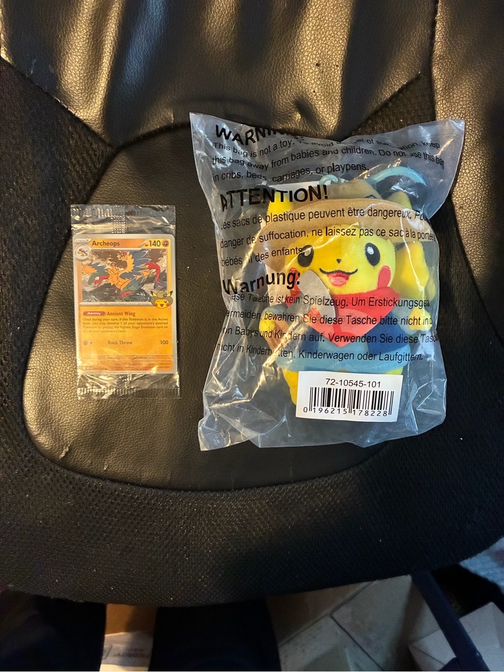 Pikachu Plush Keychain with Field Museum Archeops Pokémon Card SEALED